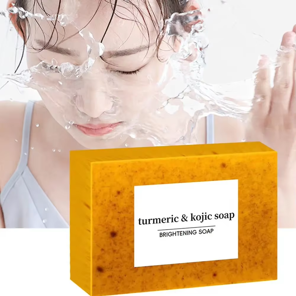 100G Turmeric Hand Made Soap, Lemon Kojic Acid Soap, Shower and Facial Soap Deep Cleaning for Face Body Skin Care